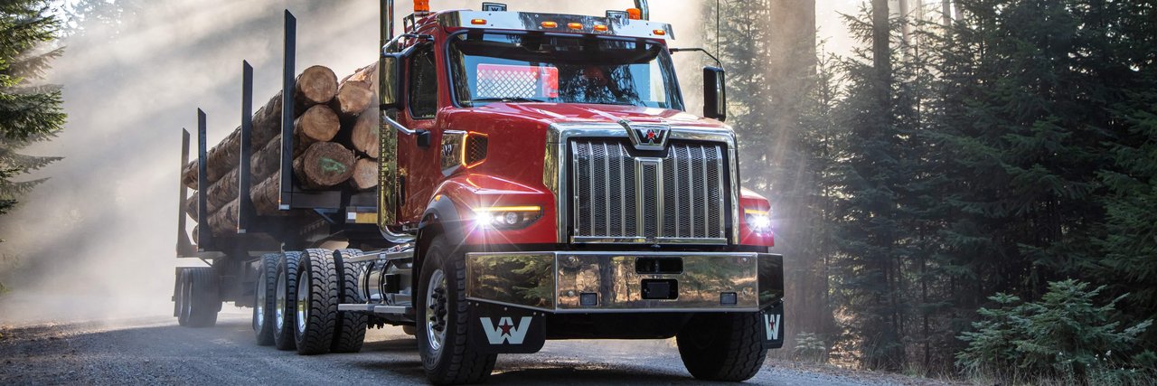 Western Star 49X driving through the forest