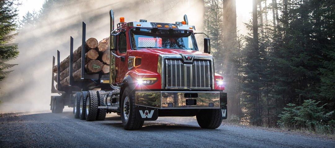 Western Star 49X driving through the forest